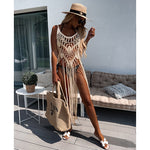 2023 Crochet Tunic Bikini Cover-ups Sexy Hollow Out Dress Women Summer Clothes Beach Wear Swim Suit See Through Tassel Cover Up