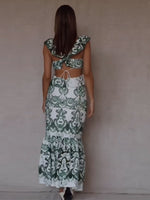 Women Chic Elegant Ruffles Hollow Out Maxi Dress Sexy V Neck Open Back Sleeveless Lace Up Vestido 2023 Summer Lady Fashion Robe