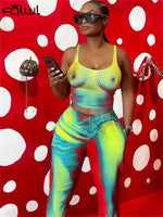 FQLWL Streetwear 2 Two Piece Sets Tracksuit Women rave Outfits Sleeveless Crop Tops Pants Sets Print Tie Dye Matching Sets 2023