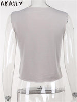 Akaily Summer Graphic Crop Off Shoulder  Tank Top For Women 2023 Streetwear Y2k Fashion Sleeveless Tops Casual Vacation Tees