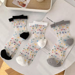 Colorful Polka Dot Crystal Silk Socks Women Summer Ultra-thin Transparent Lace Socks Japanese Kawaii Cute Elastic Long Socks Sox