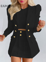 Women's Spring Long Sleeve Solid Color Jacket with Mini Skirt Two-piece Suit Tailleur Femme Blazer and Set Dress Free Shipping