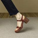 6CM Pu Leather Sandals Block High Heels Women Roma Sandals Open Toe Retro Buckle Sandals Ankle Strap 2023 Trend