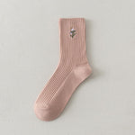 Pink Socks Embroidery Flower Harajuku Retro Vintage Women Socks College Style High School Girls Japanese Kawaii Cute Long Socks