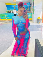 FQLWL Summer Y2k Bodycon Dresses For Women Black 3D Print Long Sleeve Red Maxi Dresses Fashion Party Night Long Dress Female