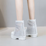 Summer New Fashion Slim Height Increasing Platform Cut Out Hollow Genuine Leather Women Ankle Short Modern Trouser Boots 230329