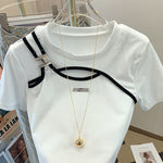 White Openwork Short Sleeve T-shirt Women's Summer 2023 New High Waist Niche Unique Special Short Large Size Top Ins Y2k Top