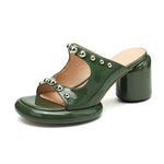 Women Slides Open Toe Thick Heel Slippers Women's Dress Flip Flops 2023 New Summer Rivet High Heel Fashion Sandals