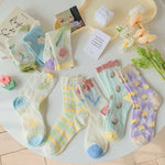 Woman Socks Fashion Summer Thin Mesh Breathable Crew Socks Harajuku Lace Floral Japan Style Kawaii Cute Princess Socks 2023 New