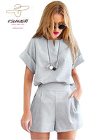 Summer New Oversized Women's Shorts Jacket Two-piece Suit Casual Solid Half Open Collar Shirt Ladies Set Outitits Free Shipping