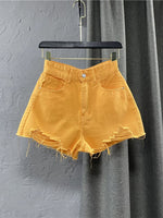 Women's Denim Shorts High Waist Casual Solid Zipper Fly Fashion Shorts Loose Sexy Green A-shaped Hot Pants 2023 New Summer