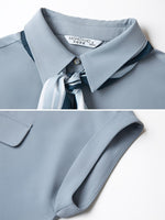 Office Lady Women Blouses 2023 Summer Shirts Solid Short Sleeve Lapel Tie Tops Korean Casual Female Clothing