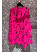 HIGH STREET Newest 2023 Designer Fashion Women Hollow Out Bow Fleece Long Sleeve Knit Pullover Sweater