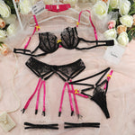 Yimunancy 4-Piece Lace Lingerie Set Choker Contrast Color Bow Bandage Sensual Exotic Set Sexy Garter Kit