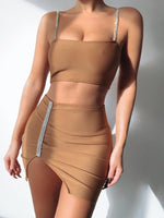 2023New Summer Women Two Piece Sets Sexy Spaghetti Strap Short Top& Mini Skirts Celebrity Club Evening Party Skirt Set Outifits