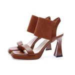 Designer Knitted High Heels Sandals Women Summer 2023 Square Toe Thick Heeled Sandals Woman Sexy Slingbacks Black Party Shoes