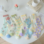 Woman Socks Fashion Summer Thin Mesh Breathable Crew Socks Harajuku Lace Floral Japan Style Kawaii Cute Princess Socks 2023 New
