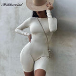 Fashion Solid Basic Bodycon Long Sleeve Rompers Womens Playsuits White Pullover Collar Elegant Sexy Hot Streetwear Short Overall