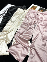 [YOZOU] Luxury Silk Gorpcore Solid Pink Drawstring Fluid Baggy Cargo Pants Women Black Beige Gray Streetwear Trousers Bottoms