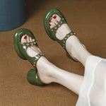 Women Slides Open Toe Thick Heel Slippers Women's Dress Flip Flops 2023 New Summer Rivet High Heel Fashion Sandals