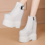Spring Autumn Sexy 18CM Super High Heels Platform Sewing Rivet Belt Buckle Genuine Leather Women Ankle Boots Winter Plush 2306