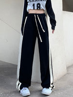 Zoki Striped Wide Leg Pants Women Harajuku Oversize Loose 4Xl Sweatpants Fashion Bf Lace Up Students Casual Straight Trousers