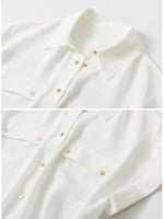2022 Summer Blouses Shirts Women Short Sleeve Tops Solid Lapel Pockets White Shirts Office Lady Korean Female Clothing Blusas