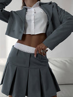 Taruxy Casual Two Piece Sets Women's Fall Outfits 2022 New Black Matching Sets With Skirt And Blazer Cropped Top Suit For Women