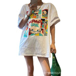 Short Sleeve T-shirt for Women 2023 New Summer Design Sense Cartoon Print Loose Sweet Cool Hot Girl Shoulder Half Sleeve Top
