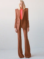 HIGH STREET Newest 2023 Designer Suit Set Women's Career Fashion Double Breasted Blazer Flare Pants Suit 2pcs