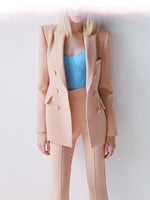 HIGH STREET Newest 2023 Designer Suit Set Women's Career Fashion Double Breasted Blazer Flare Pants Suit 2pcs