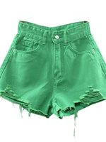 Women's Denim Shorts High Waist Casual Solid Zipper Fly Fashion Shorts Loose Sexy Green A-shaped Hot Pants 2023 New Summer