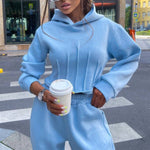 HOUZHOU Women's Tracksuit Fleece Hooded Two Piece Set Loose Hoodies Jogger Pants Sets Female Autumn Casual Lady Sportswear Suit