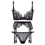 Lacey Enigma Delicate Rose Garter Set