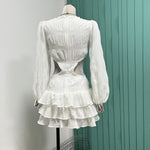 French retro simple sexy seersucker deep V leakage waist cake dress