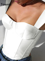 Tawnie Y2K Satin Off Shoulder Corset Cropped Top Women Sleeveless Backless Sexy Strapless Vest Skinny 2023 Summer Tank Tube Tops