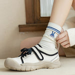 Spring Autumn Cotton Funny Harajuku Striped Women High Long Socks Kawaii Cute Japanese Sports Girls White Blue Cartoon Stockings