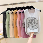 Hot Drilling Ice Silk Camisole for Women's Summer New Knitting Bright Silk Backing Loose Cami Casual Cute Tops Women