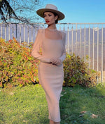 CIEMIILI Women 2022 Summer Bandage Dress Sexy Long Sleeve Pink Bodycon Elegant Club Celebrity Runway Evening Midi Party Dresses