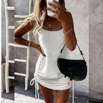 Summer Sleeveless Sling Mini Short Dress Women Casual Fashion Backless Drawstring Low Collar Solid Sexy Spring 2023 New Dresses