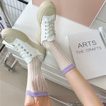 New 2023 Summer Women Socks Hollow Out Mesh Thin Breathable Cotton Long Socks Casual Fashion Solid Color School Girls Crew Socks