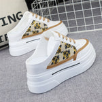 8cm Canvas Half-slippers Women's Outerwear Summer New Thick-soled Inner Height Increase  No Heel Slip-on Sneakers White Sandals