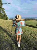 Spring Summer Dress 2023 New In Fashion Beach Style Sexy Dress V-neck Lace Up Print Loose Skirt Elegant Party Dresses for Women