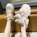 Women Autumn Breathable Mesh Chunky Sneakers 8CM Heels Thick Sole Casual Vulcanized Shoes High Platform Leather Sneakers Woman