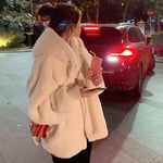 Imitation Lambwool Outwear Top White Coat Warm Furry Overcoat Casual Sobretudos Winter Hooded Faux Rabbit Fur Plush Women Jacket