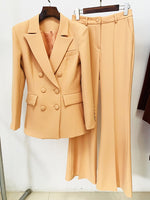 HIGH STREET Newest 2023 Designer Suit Set Women's Career Fashion Double Breasted Blazer Flare Pants Suit 2pcs