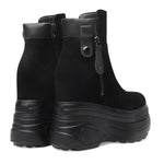 Spring Autumn Slim 14CM Super High Heels Height Increasing Platform Genuine Leather Women Mid-Calf Modern Boots Winter Plush 230