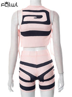 FQLWL Summer Apricot Bodycon Pink Stripe 2 Two Piece Sets Casual Vacation Outfits For Women 2023 Green Sexy Booty Shorts Set
