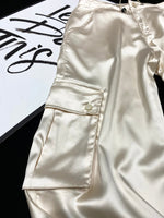 [YOZOU] Luxury Silk Gorpcore Solid Pink Drawstring Fluid Baggy Cargo Pants Women Black Beige Gray Streetwear Trousers Bottoms