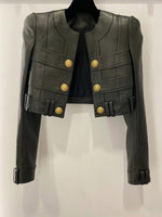 HIGH QUALITY Newest Fashion 2023 Designer Jacket Women's Faux Leather Patchwork Lion Buttons Trimmer Jacket